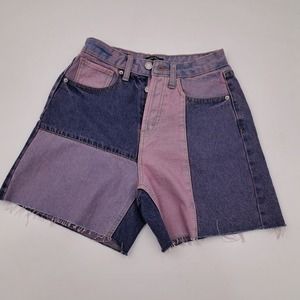 Wild Fable Pink Purple faded wash button fly midi denim shorts size 00